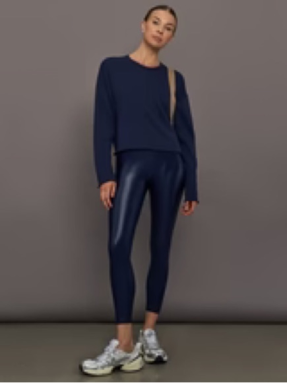 Carbon38 Navy Takara Shine Liquid High-Waist 7/8 Leggings